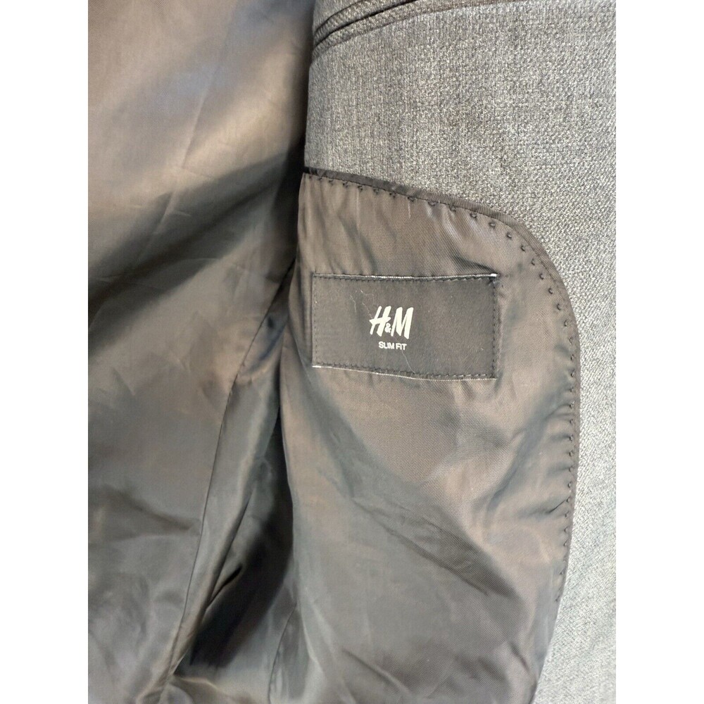 HM Slim Fit Blazer Mens 38R Gray  Elbow Patches Two Button Sport Coat Jacket - Picture 9 of 10